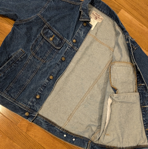 Wrangler Vintage Rugged Wear Blue Denim Trucker Jacket Large - Picture 6 of 13